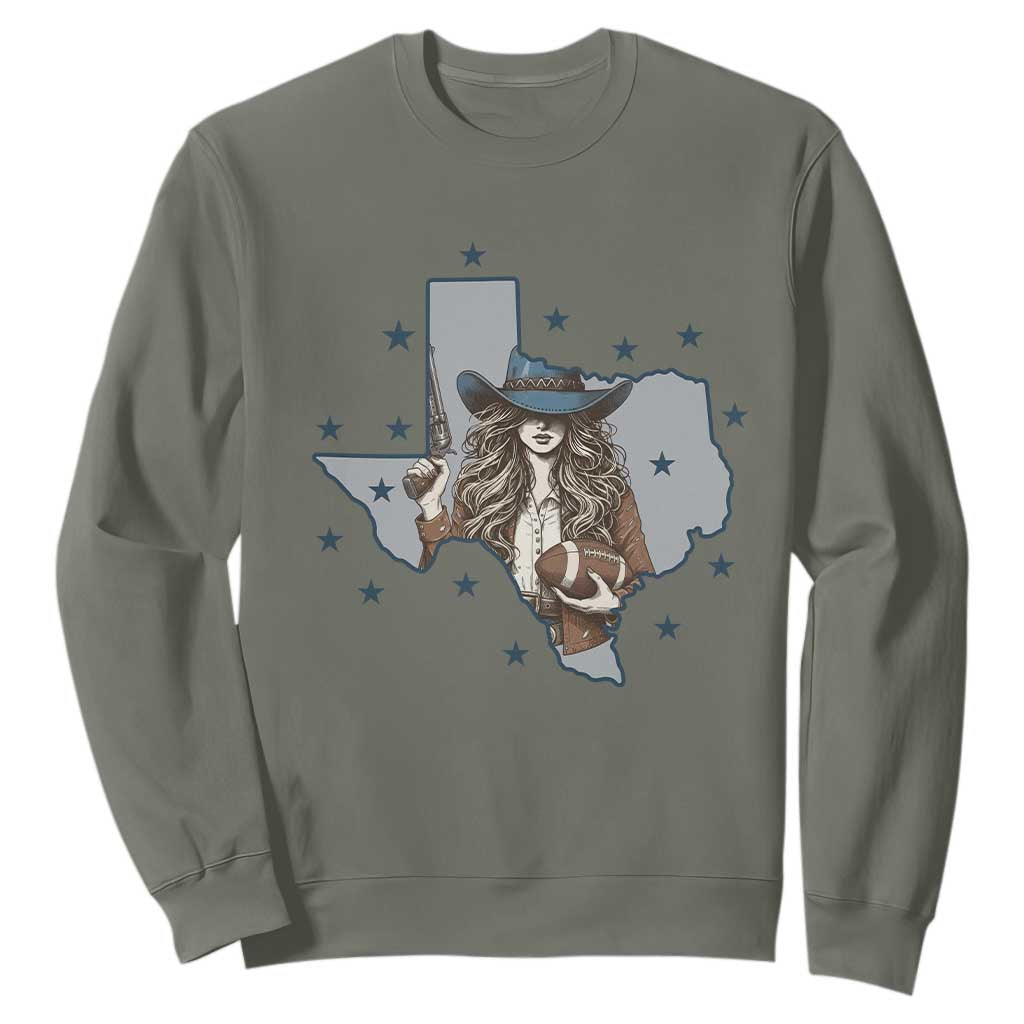 Funny TX Cowgirl Sweatshirt Football Lover Gift TS12 Military Green Print Your Wear
