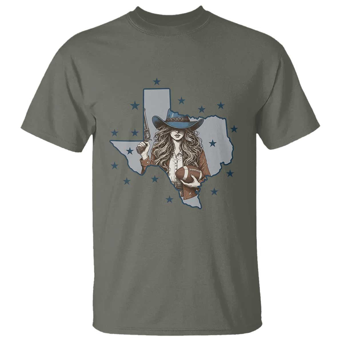 Funny TX Cowgirl T Shirt Football Lover Gift TS12 Military Green Print Your Wear