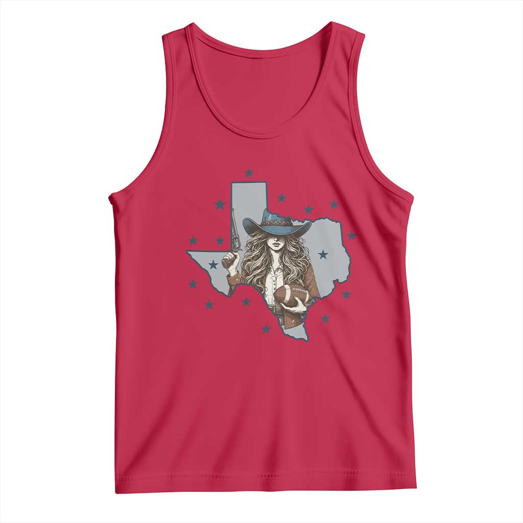 Funny TX Cowgirl Tank Top Football Lover Gift TS12 Red Print Your Wear