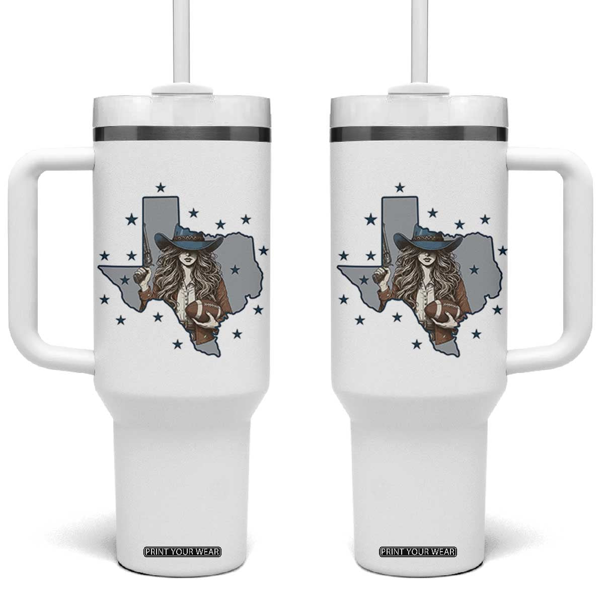 Funny TX Cowgirl Tumbler With Handle Football Lover Gift TS12 One Size: 40 oz White Print Your Wear