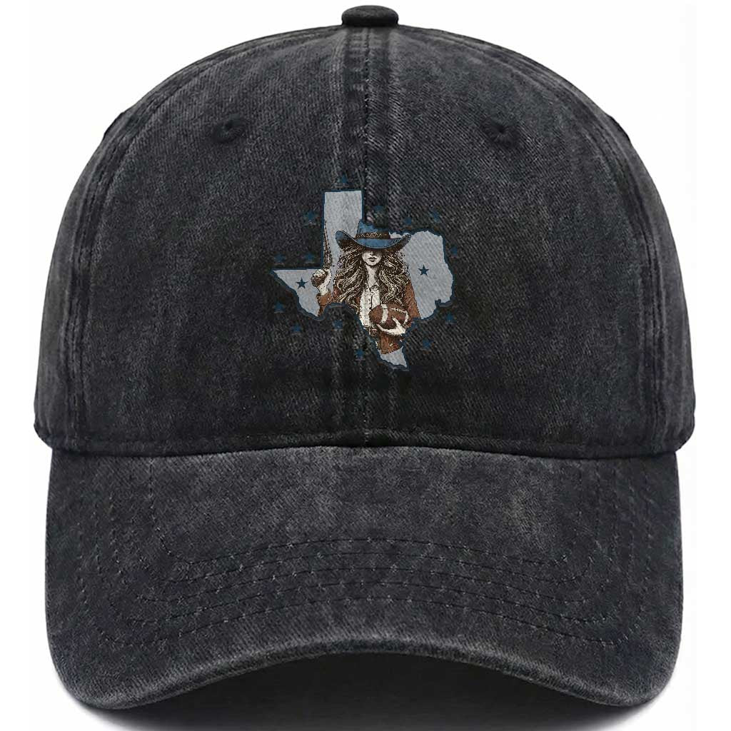 Funny TX Cowgirl Washed Cotton Baseball Cap Football Lover Gift TS12 Print Your Wear