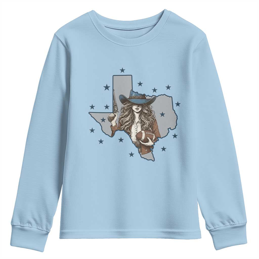 Funny TX Cowgirl Youth Sweatshirt Football Lover Gift TS12 Light Blue Print Your Wear