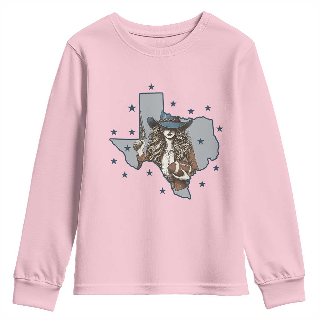 Funny TX Cowgirl Youth Sweatshirt Football Lover Gift TS12 Light Pink Print Your Wear