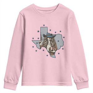 Funny TX Cowgirl Youth Sweatshirt Football Lover Gift TS12 Light Pink Print Your Wear