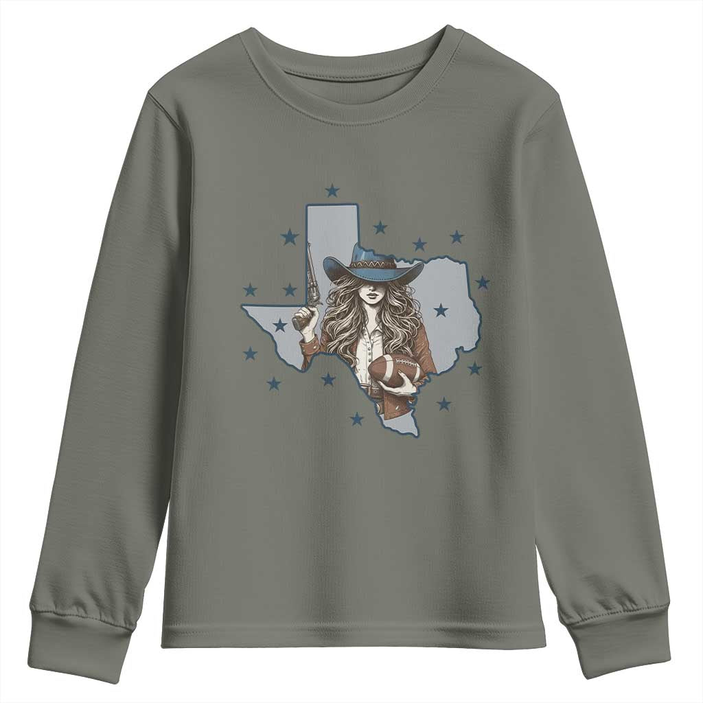 Funny TX Cowgirl Youth Sweatshirt Football Lover Gift TS12 Military Green Print Your Wear