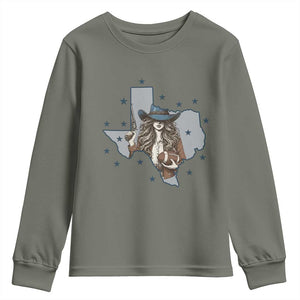 Funny TX Cowgirl Youth Sweatshirt Football Lover Gift TS12 Military Green Print Your Wear