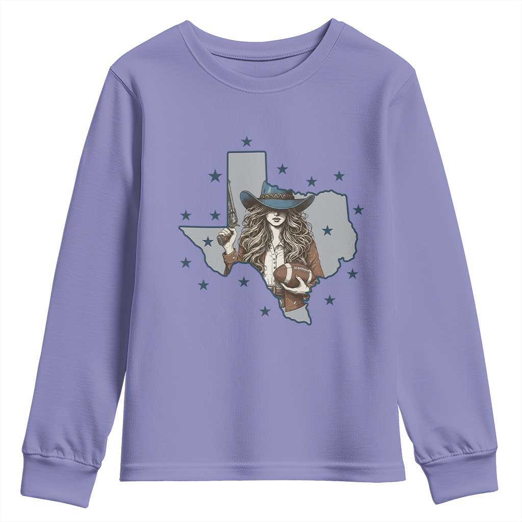 Funny TX Cowgirl Youth Sweatshirt Football Lover Gift TS12 Violet Print Your Wear
