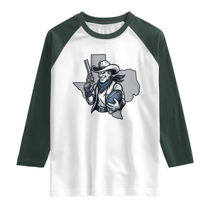 Funny Texas Cowboy Raglan Shirt Football Lover Gift TS12 White Dark Forest Green Print Your Wear