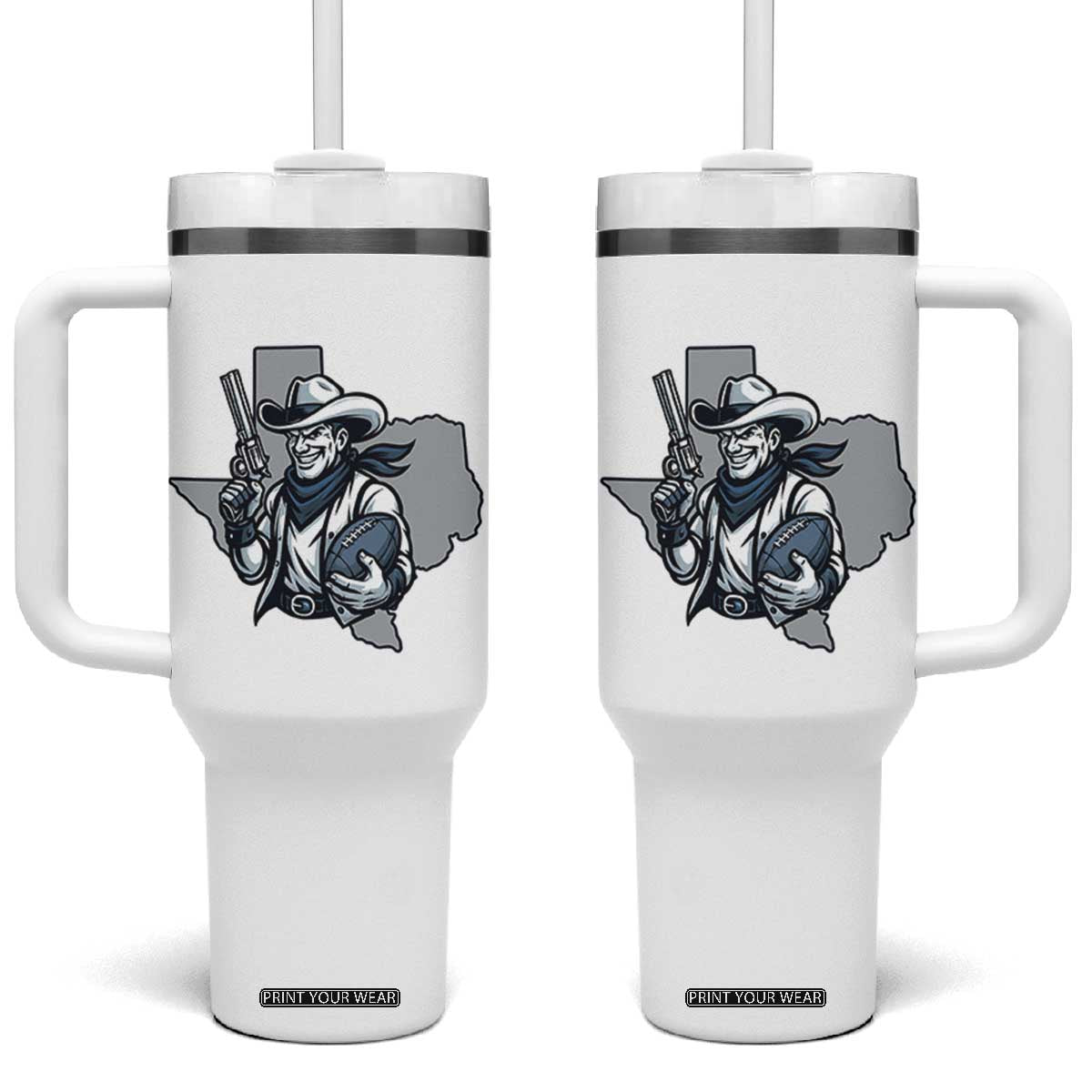 Funny Texas Cowboy Tumbler With Handle Football Lover Gift TS12 One Size: 40 oz White Print Your Wear