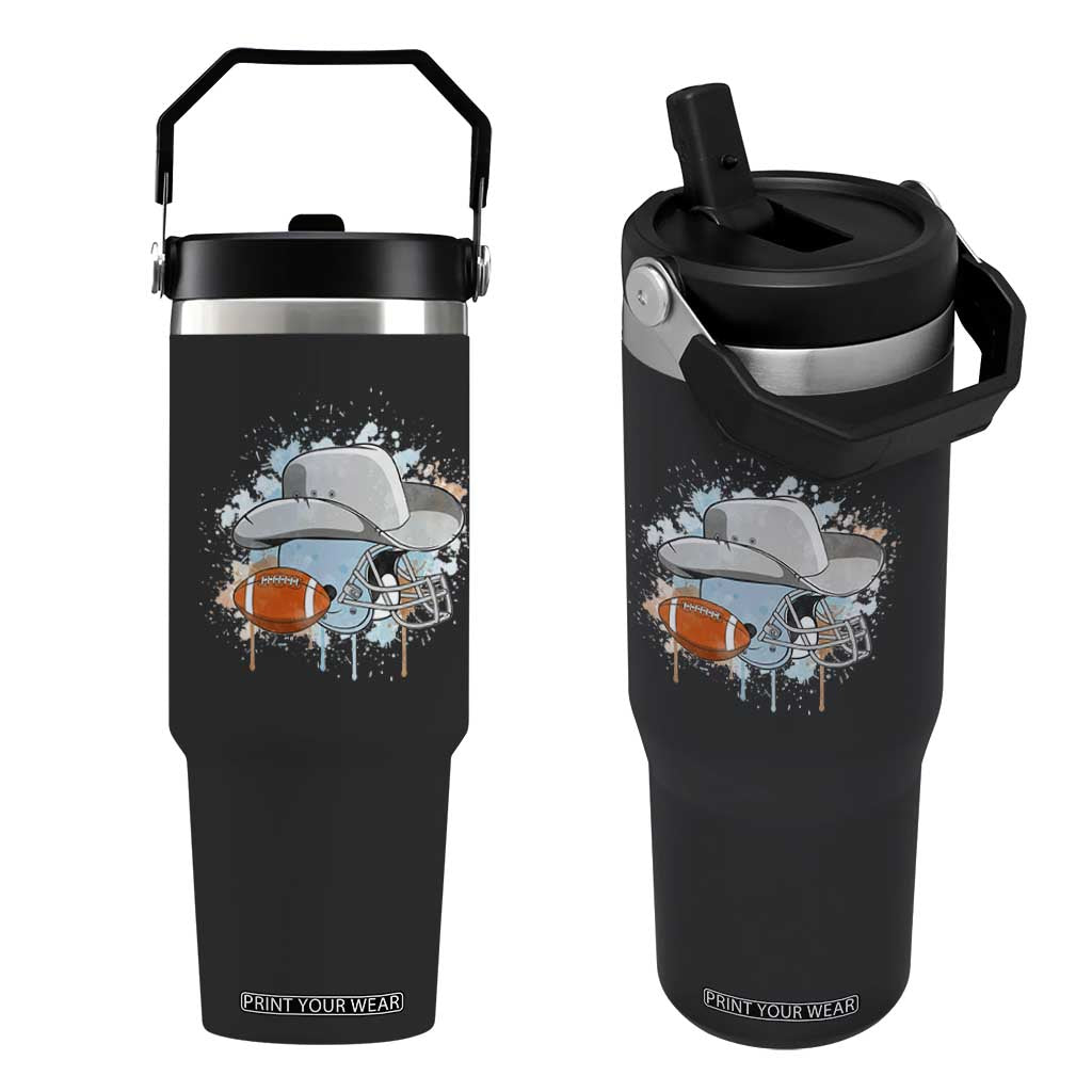 Cowboy Football Helmet Flip Straw Tumbler Game Day Spirit Gift TS12 One Size: 30 oz Black Print Your Wear