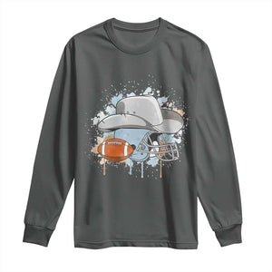 Cowboy Football Helmet Long Sleeve Shirt Game Day Spirit Gift TS12 Dark Heather Print Your Wear
