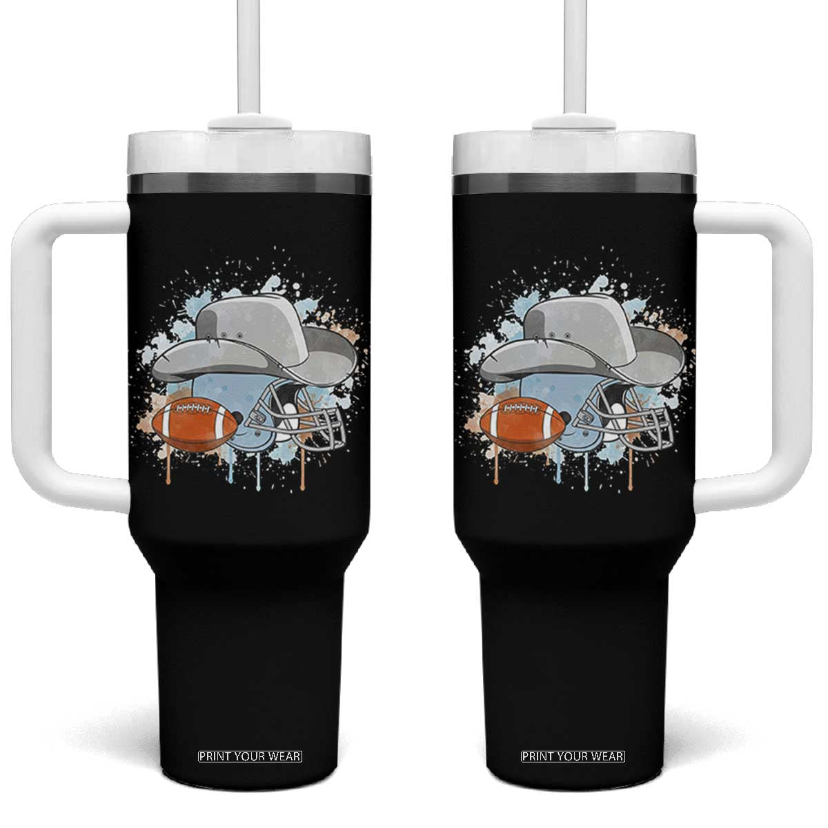 Cowboy Football Helmet Tumbler With Handle Game Day Spirit Gift TS12 One Size: 40 oz Black Print Your Wear