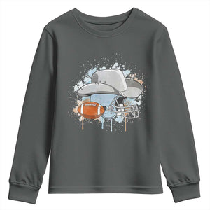 Cowboy Football Helmet Youth Sweatshirt Game Day Spirit Gift TS12 Dark Heather Print Your Wear