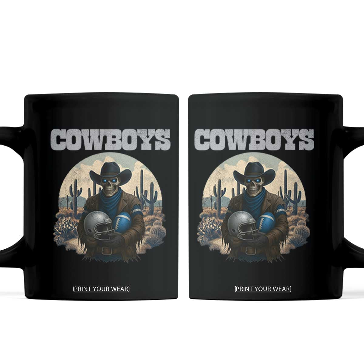 Skeleton Cowboy Football Player Coffee Mug Western Fan Gift TS12 Black Print Your Wear