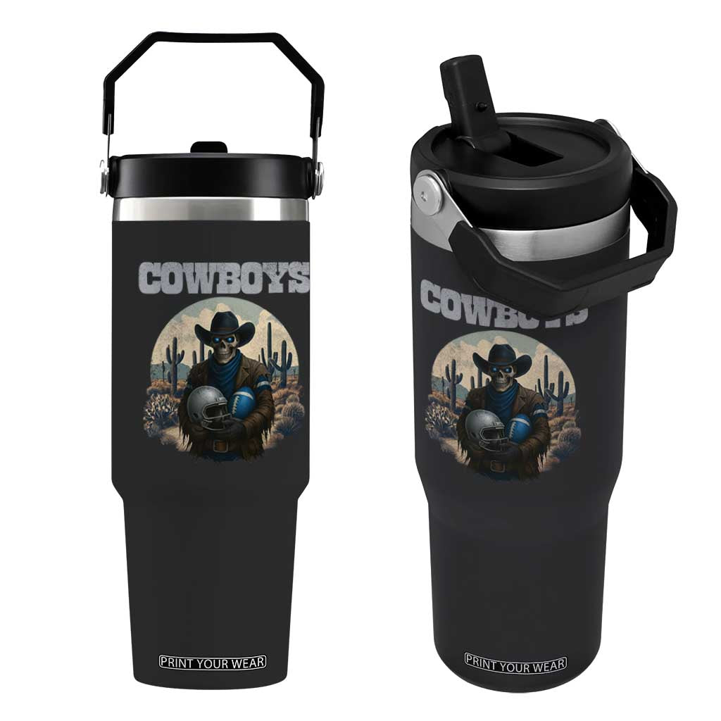 Skeleton Cowboy Football Player Flip Straw Tumbler Western Fan Gift TS12 One Size: 30 oz Black Print Your Wear