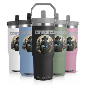 Skeleton Cowboy Football Player Flip Straw Tumbler Western Fan Gift TS12 Print Your Wear