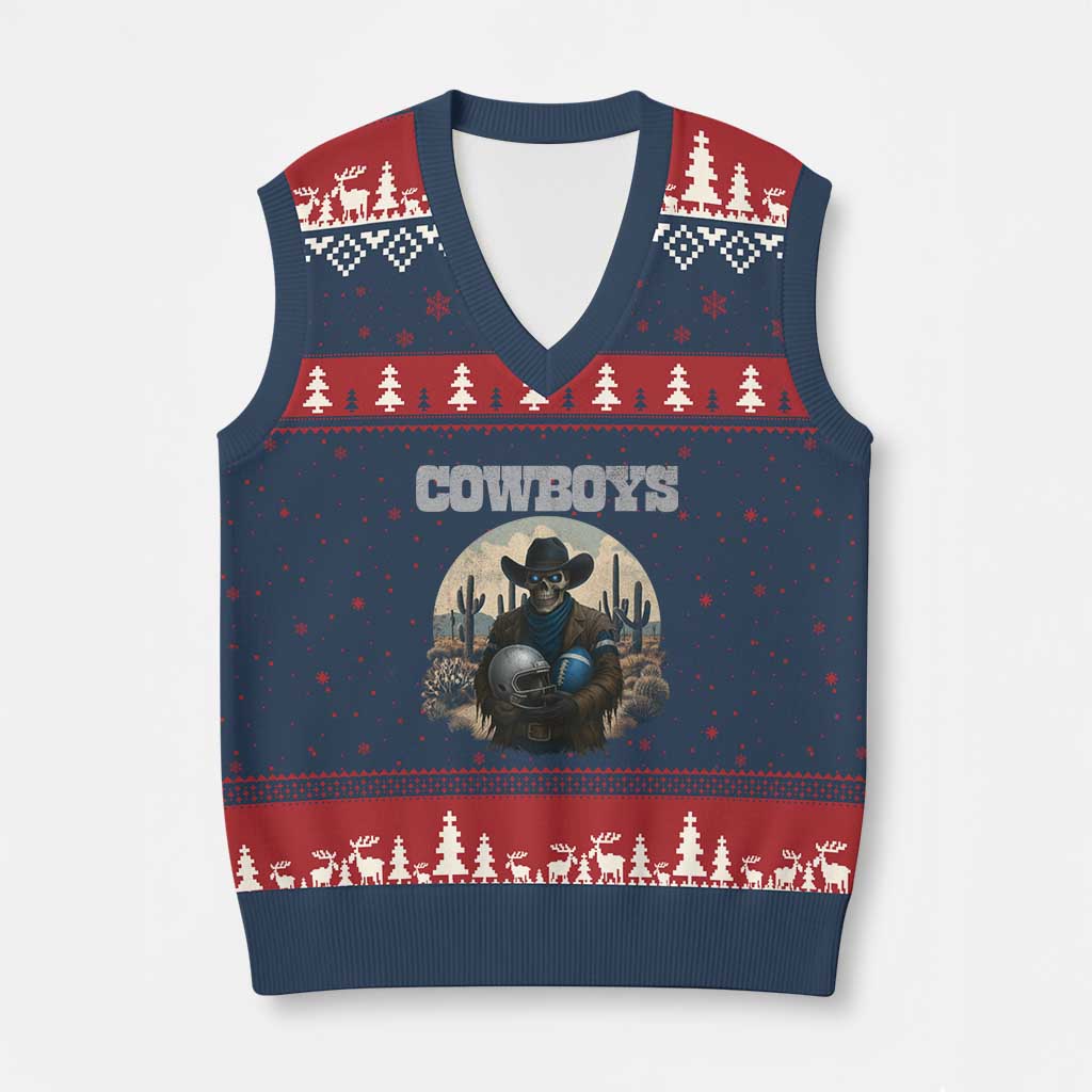 Skeleton Cowboy Football Player V-Neck Knit Sweater Vest Western Fan Gift - Print Your Wear