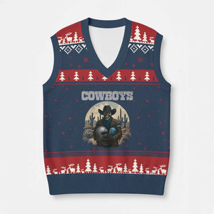 Skeleton Cowboy Football Player V-Neck Knit Sweater Vest Western Fan Gift - Print Your Wear