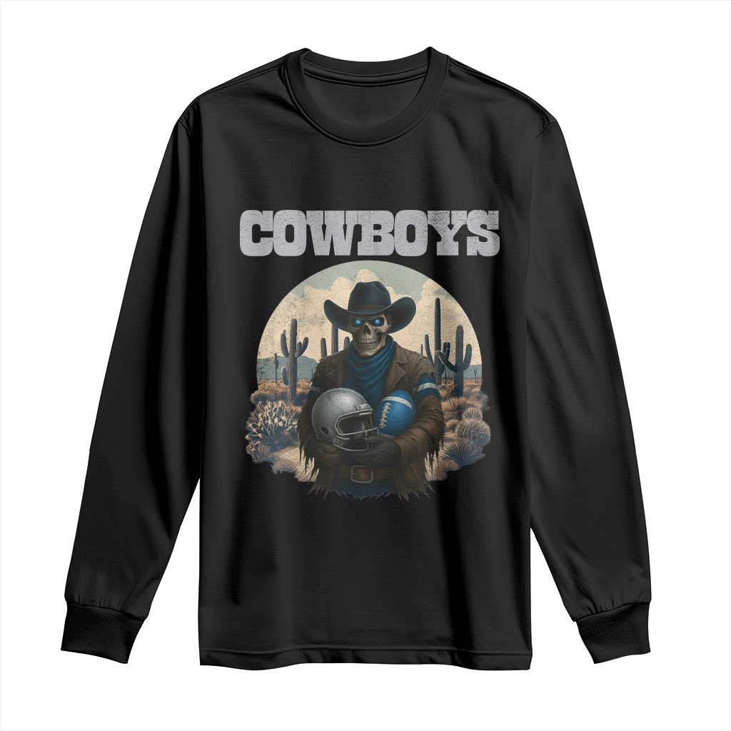 Skeleton Cowboy Football Player Long Sleeve Shirt Western Fan Gift - Print Your Wear