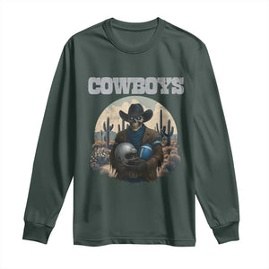 Skeleton Cowboy Football Player Long Sleeve Shirt Western Fan Gift TS12 Dark Forest Green Print Your Wear