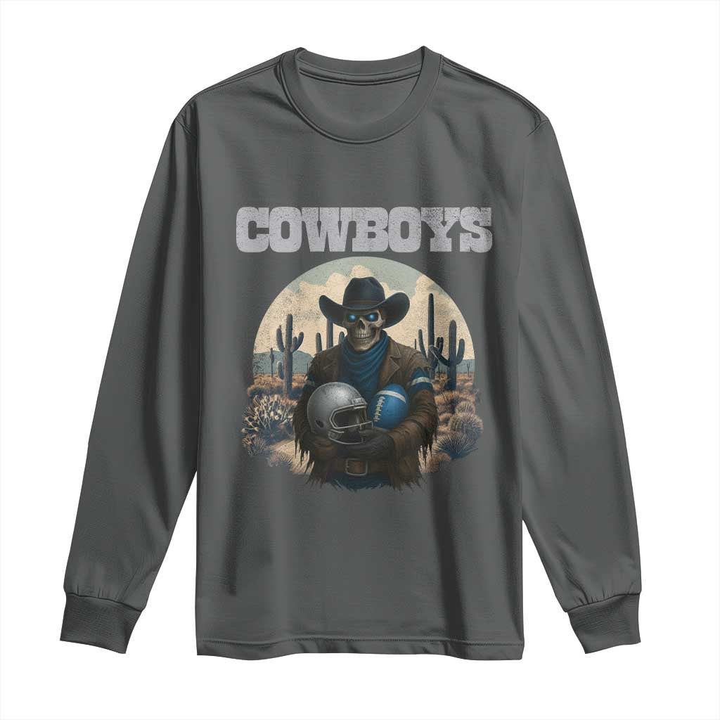 Skeleton Cowboy FB Player Long Sleeve Shirt Western Fan Gift TS12 Dark Heather Print Your Wear