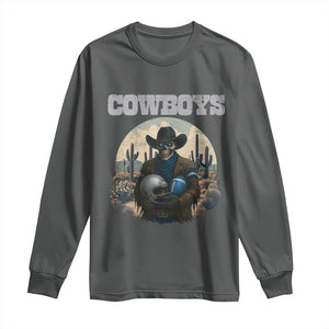 Skeleton Cowboy Football Player Long Sleeve Shirt Western Fan Gift TS12 Dark Heather Print Your Wear