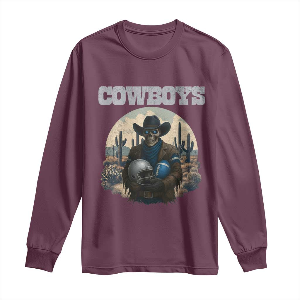 Skeleton Cowboy FB Player Long Sleeve Shirt Western Fan Gift TS12 Maroon Print Your Wear