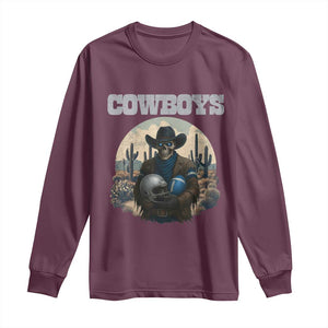 Skeleton Cowboy Football Player Long Sleeve Shirt Western Fan Gift TS12 Maroon Print Your Wear