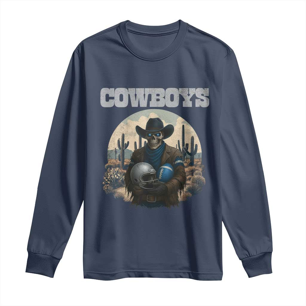Skeleton Cowboy FB Player Long Sleeve Shirt Western Fan Gift TS12 Navy Print Your Wear