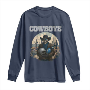 Skeleton Cowboy Football Player Long Sleeve Shirt Western Fan Gift TS12 Navy Print Your Wear