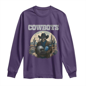 Skeleton Cowboy Football Player Long Sleeve Shirt Western Fan Gift TS12 Purple Print Your Wear