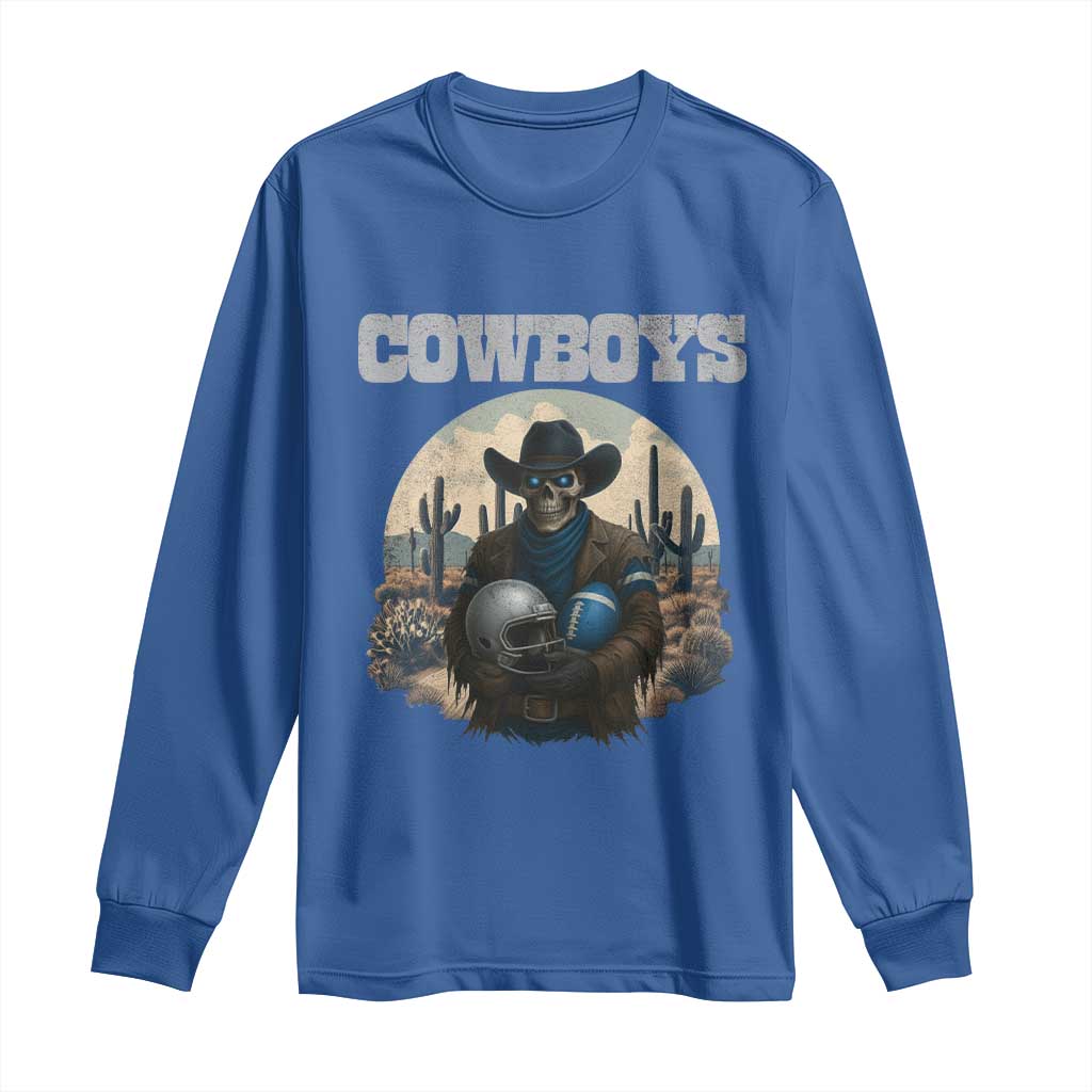 Skeleton Cowboy FB Player Long Sleeve Shirt Western Fan Gift TS12 Royal Blue Print Your Wear