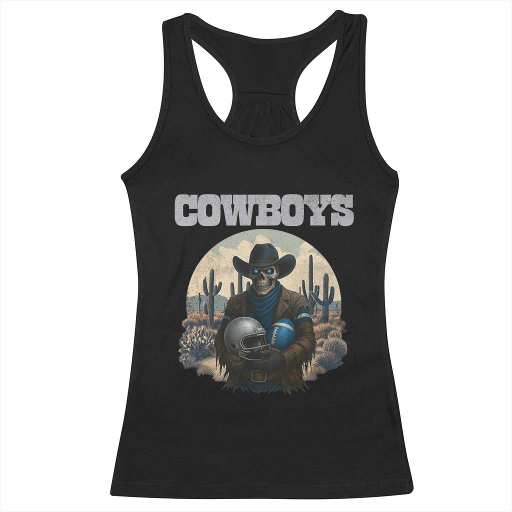 Skeleton Cowboy Football Player Racerback Tank Top Western Fan Gift - Print Your Wear