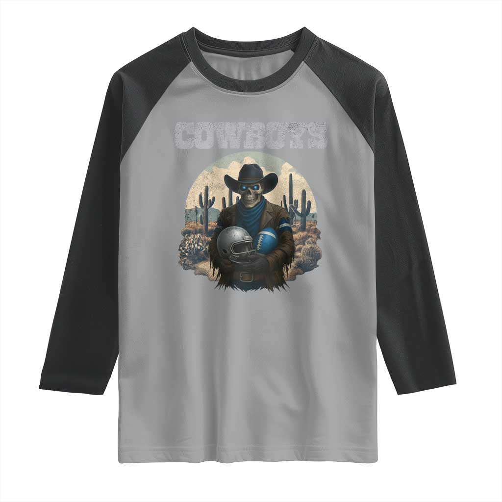 Skeleton Cowboy FB Player Raglan Shirt Western Fan Gift TS12 Sport Gray Black Print Your Wear