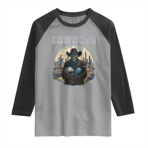 Skeleton Cowboy Football Player Raglan Shirt Western Fan Gift TS12 Sport Gray Black Print Your Wear