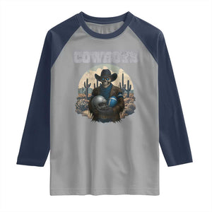 Skeleton Cowboy Football Player Raglan Shirt Western Fan Gift TS12 Sport Gray Navy Print Your Wear