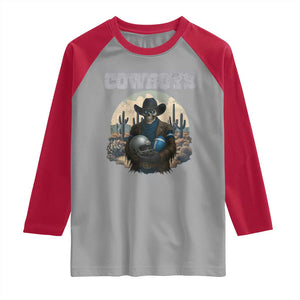 Skeleton Cowboy Football Player Raglan Shirt Western Fan Gift TS12 Sport Gray Red Print Your Wear