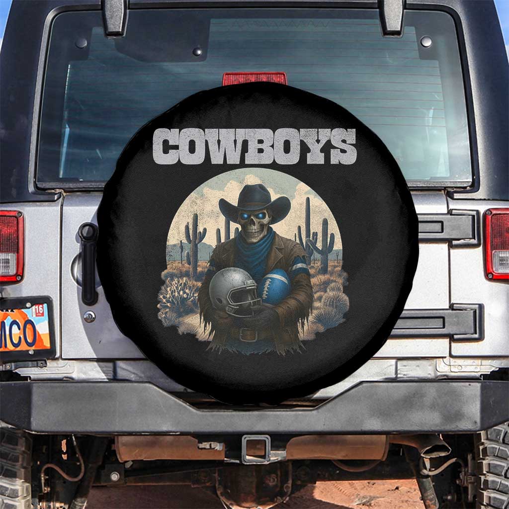 Skeleton Cowboy Football Player Spare Tire Cover Western Fan Gift TS12 No hole Black Print Your Wear