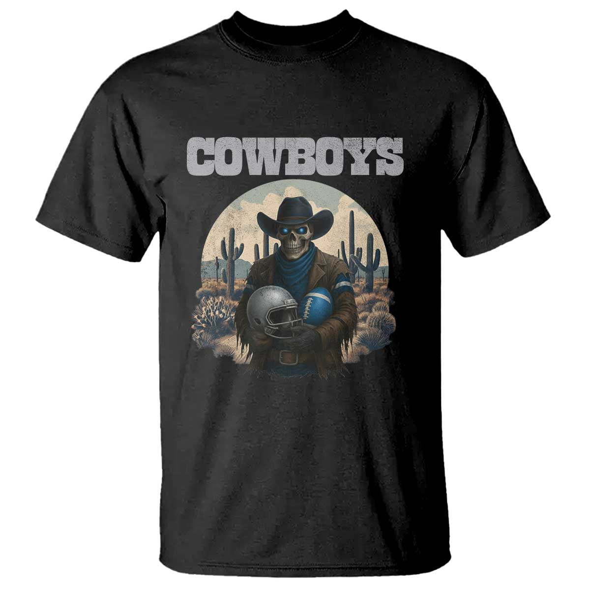 Skeleton Cowboy Football Player T Shirt Western Fan Gift TS12 Black Print Your Wear