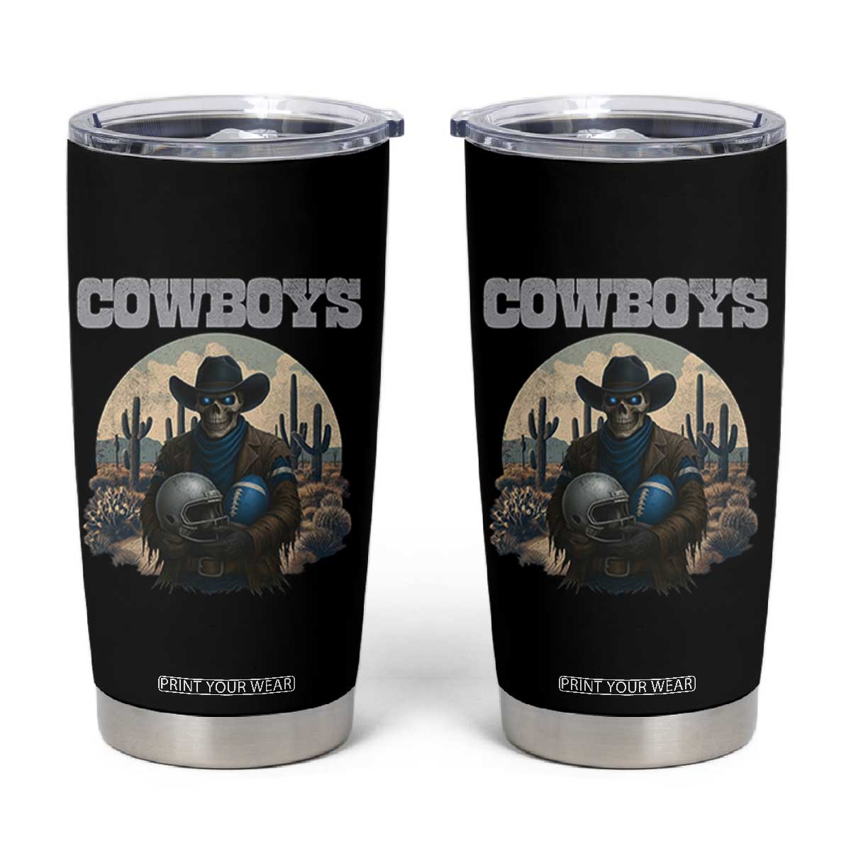 Skeleton Cowboy Football Player Tumbler Cup Western Fan Gift - Print Your Wear