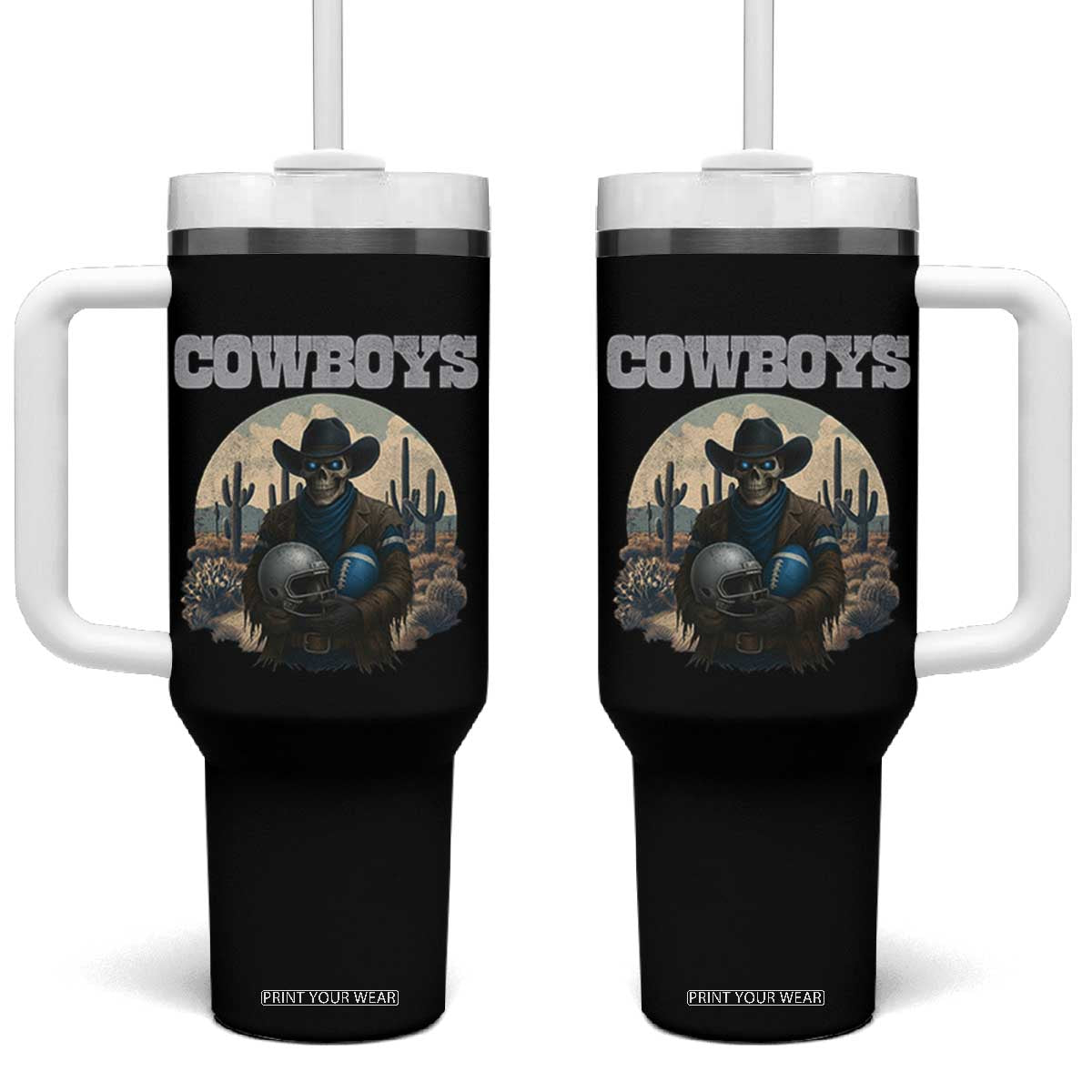 Skeleton Cowboy Football Player Tumbler With Handle Western Fan Gift TS12 One Size: 40 oz Black Print Your Wear