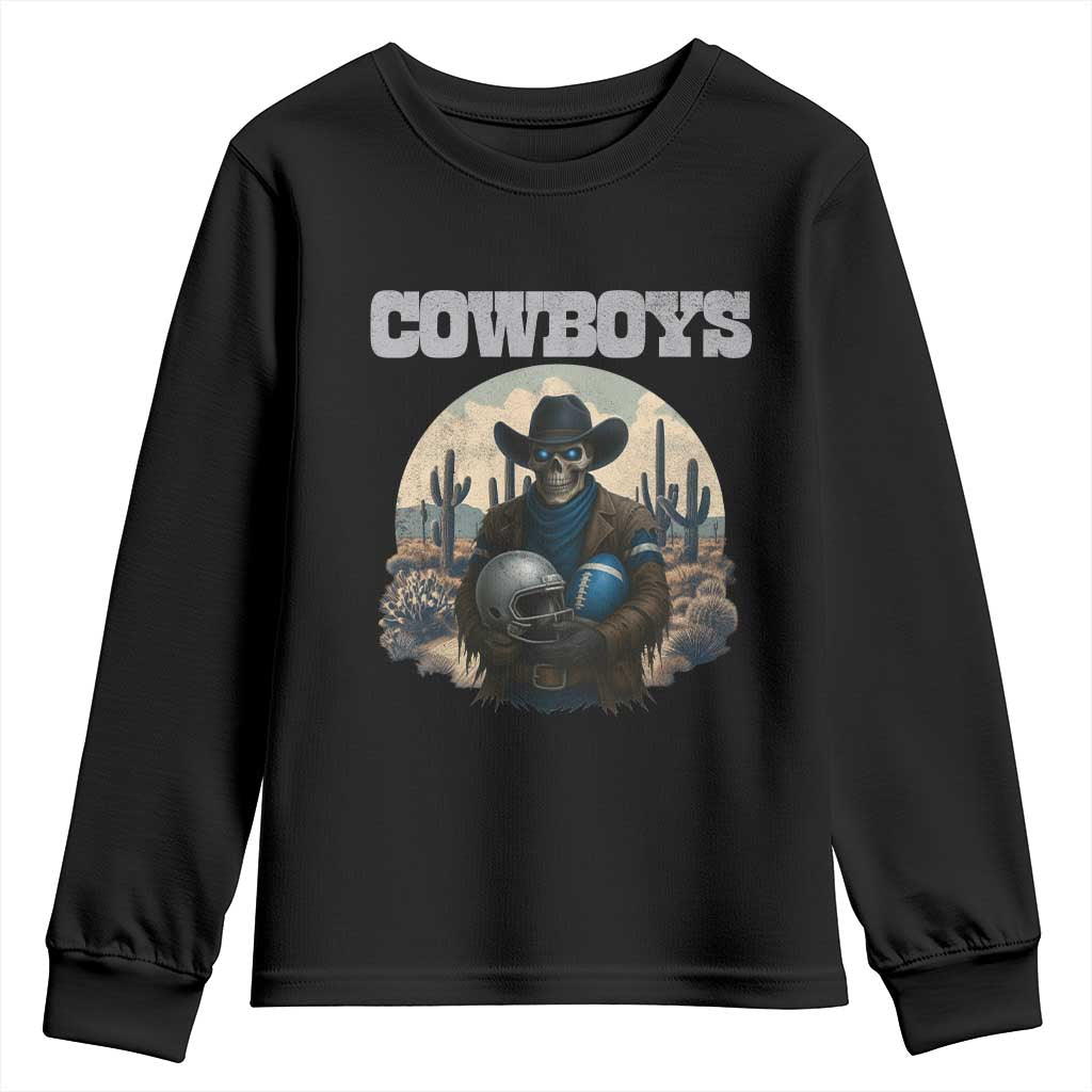 Skeleton Cowboy Football Player Youth Sweatshirt Western Fan Gift TS12 Black Print Your Wear