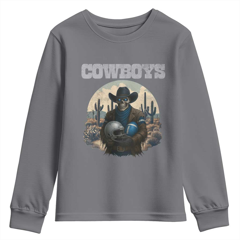 Skeleton Cowboy FB Player Youth Sweatshirt Western Fan Gift TS12 Charcoal Print Your Wear