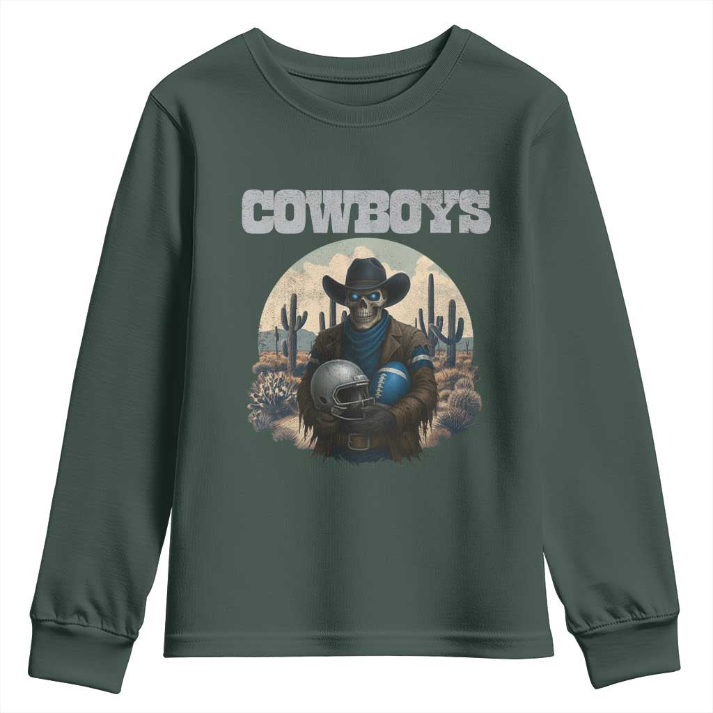 Skeleton Cowboy FB Player Youth Sweatshirt Western Fan Gift TS12 Dark Forest Green Print Your Wear