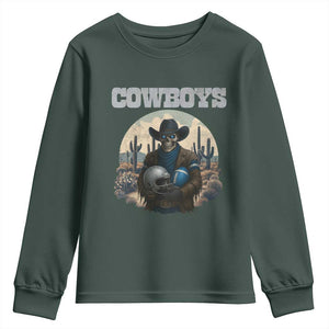 Skeleton Cowboy Football Player Youth Sweatshirt Western Fan Gift TS12 Dark Forest Green Print Your Wear