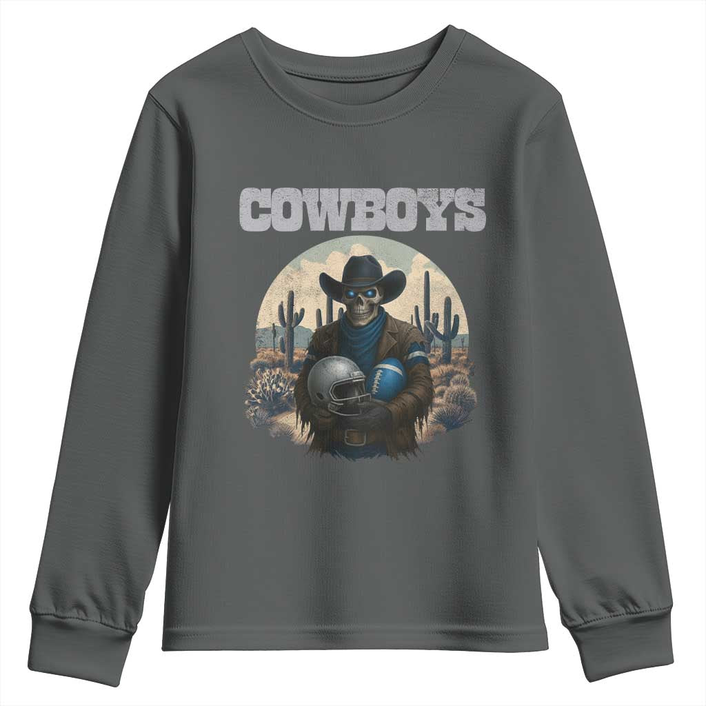 Skeleton Cowboy FB Player Youth Sweatshirt Western Fan Gift TS12 Dark Heather Print Your Wear