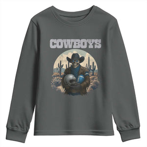 Skeleton Cowboy Football Player Youth Sweatshirt Western Fan Gift TS12 Dark Heather Print Your Wear