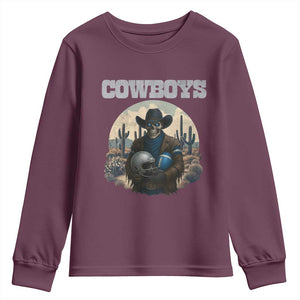 Skeleton Cowboy Football Player Youth Sweatshirt Western Fan Gift TS12 Maroon Print Your Wear