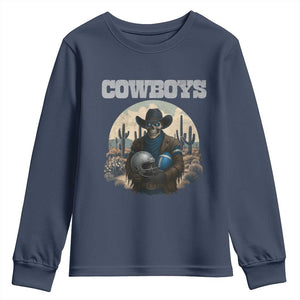 Skeleton Cowboy Football Player Youth Sweatshirt Western Fan Gift TS12 Navy Print Your Wear