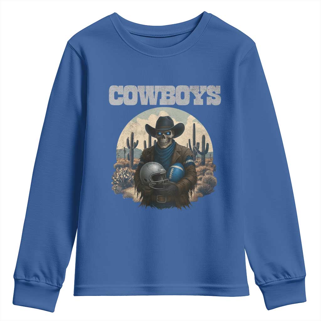 Skeleton Cowboy FB Player Youth Sweatshirt Western Fan Gift TS12 Royal Blue Print Your Wear